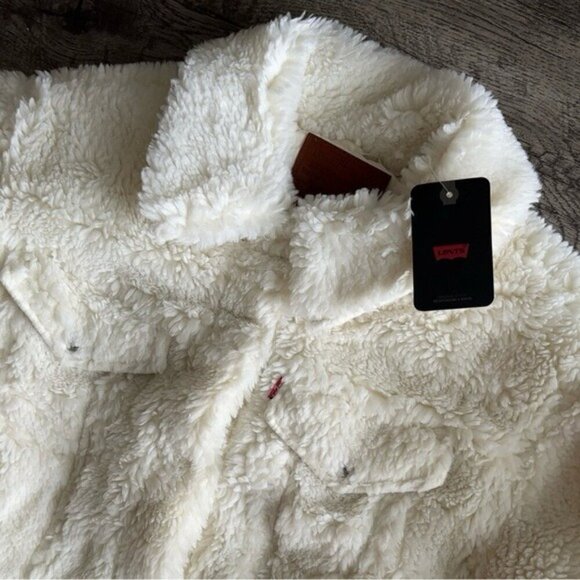 NWT Levi's Baby Bubble Sherpa Trucker Jacket Size Large Coconut Milk - Picture 4 of 9